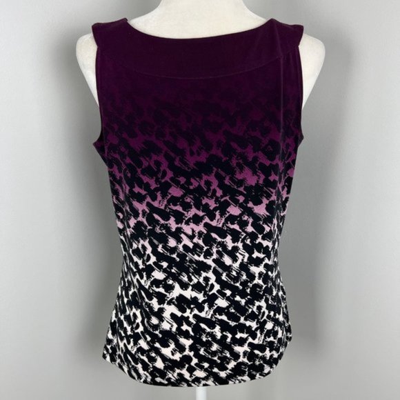 Calvin Klein Sleeveless Blouse Black White Purple Career Small - Picture 3 of 7